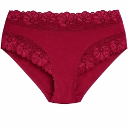 Majtki Damskie Wygodne Pełne Bawełniane Plus Size z Koronką XL bordowe