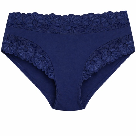 Majtki Damskie Wygodne Pełne Bawełniane Plus Size z Koronką XL granatowe