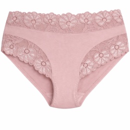 Majtki Damskie Wygodne Pełne Bawełniane Plus Size z Koronką XL różowe