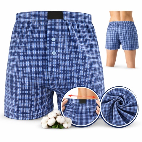 LUŹNE majtki WYGODNE BOKSERKI MĘSKIE DO SPANIA 100% bawełna  6XL niebieskie