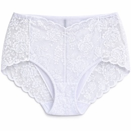 Majtki Damskie Bawełniane Figi Wysoki Stan z Koronką Plus Size 2XL białe