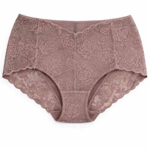 Majtki Damskie Bawełniane Figi Wysoki Stan z Koronką Plus Size 3XL mocca