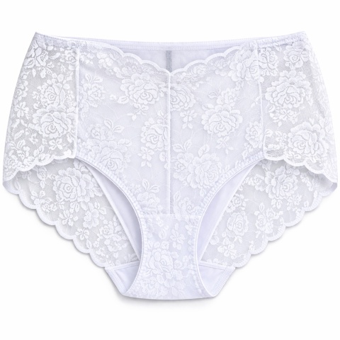 Majtki Damskie Bawełniane Figi Wysoki Stan z Koronką Plus Size 3XL białe