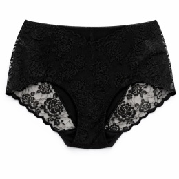 Majtki Damskie Bawełniane Figi Wysoki Stan z Koronką Plus Size 3XL Czarne