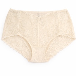 Majtki Damskie Bawełniane Figi Wysoki Stan z Koronką Plus Size 3XL ecru