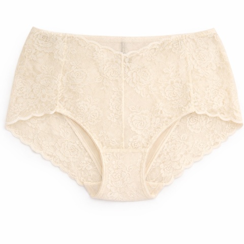 Majtki Damskie Bawełniane Figi Wysoki Stan z Koronką Plus Size 3XL ecru