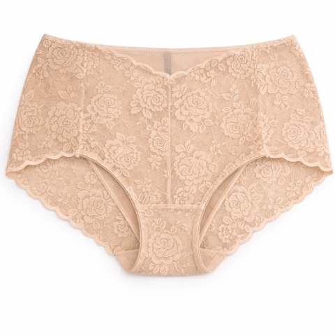 Majtki Damskie Bawełniane Figi Wysoki Stan z Koronką Plus Size 4XL beżowe