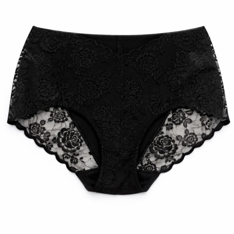Majtki Damskie Bawełniane Figi Wysoki Stan z Koronką Plus Size 4XL Czarne