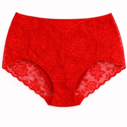 Majtki Damskie Bawełniane Figi Wysoki Stan z Koronką Plus Size 4XL czerwone