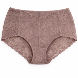 Majtki Damskie Bawełniane Figi Wysoki Stan z Koronką Plus Size 4XL mocca