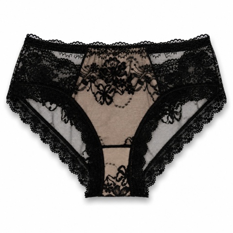 Majtki Damskie Seksowne Koronkowe Figi z Kokardką XL/XXL czarno-beżowe