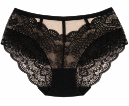 Majtki Damskie Wysoki Stan Wygodne Figi Plus Size z Koronką 3XL czarny-beż