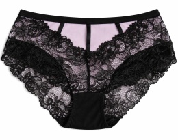 Majtki Damskie Wysoki Stan Wygodne Figi Plus Size z Koronką 3XL czarny-lila
