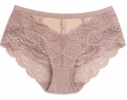 Majtki Damskie Wysoki Stan Wygodne Figi Plus Size z Koronką 3XL mocca