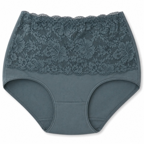 Wysoki Stan Majtki Damskie Figi Plus Size z Koronką 3XL szaro j.zieleń